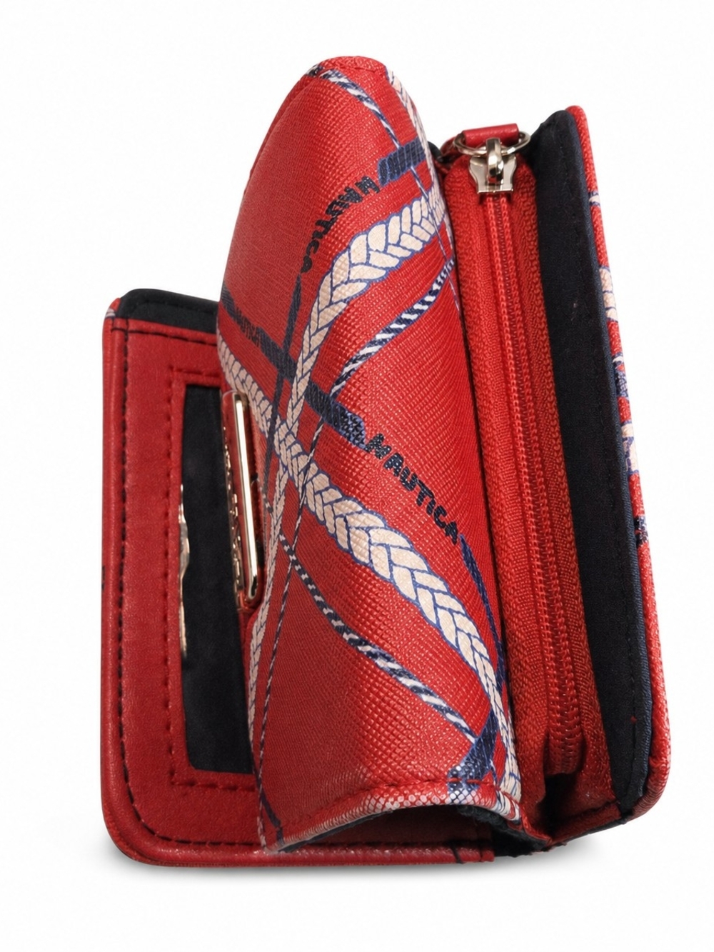 Nautica Red Rope Plaid Trifold Wallet Mini Coin Purse - Picture 2 of 3